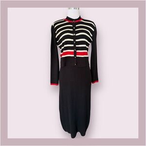 Nina Charles for Kasper ASL Striped Black and Red Sweater Dress Set
